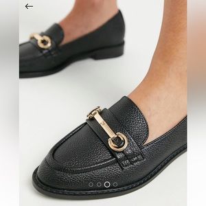 ASOS Black Leather Loafers Gold Details Size 8